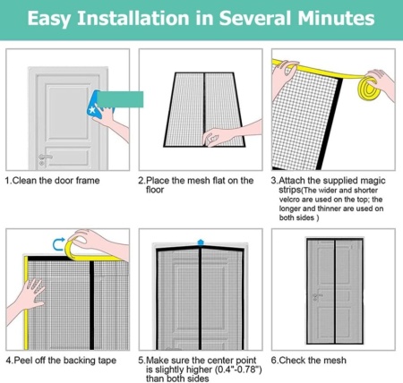Plasă Anti-Insecte Magnetică pentru Uși Typec Home 140 x 215 cm, Perdea Împotriva Țânțarilor și Muștelor cu Închidere Automată Silențioasă, Bandă Arici Superioară Lățită la 4 cm, Montaj Fără Găurire, Plasă Deasă Rezistentă - Img 4