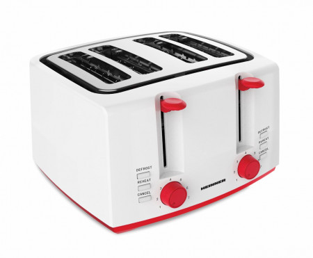 Prajitor de paine Heinner Panfette 1300 HTP-1300WHR, 1100W, capacitate 4 felii, 7 niveluri de rumenire,Alb/Rosu