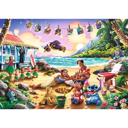PUZZLE TREFL 1000 PREMIUM PLUS DISNEY LILO SI STITCH PETRECERE PE PLAJA - Img 2