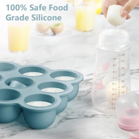 Recipient Congelator Porționare Hrană Bebeluși Aolso din Silicon Alimentar Fără BPA, 9 Compartimente x 75 ml cu Capac Detașabil, Formă Congelare Piureuri, Supe și Gustări, Albastru - Img 3