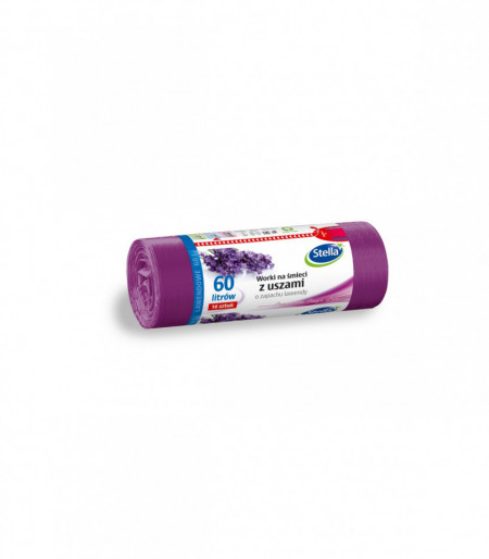 SACI MENAJERI LAVANDA 60L CU URECHI LDPE , STELLA, 16 BUC/ROLA