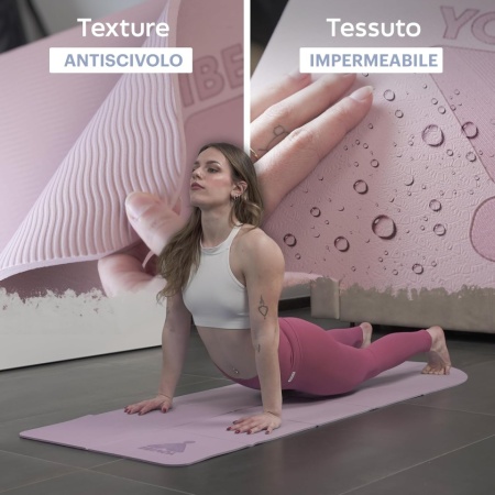 Saltea yoga și pilates profesională antialunecare YoVibe, 183 x 60 cm, pliabilă și impermeabilă, include prosop fitness și geantă de transport, roz - Img 3