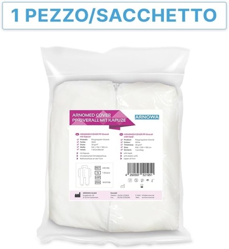 Set 10 x Combinezon de Protecție de Unică Folosință din Polipropilenă (PP) ARNOMED, cu Glugă și Fermoar, Material Nețesut Respirabil, Manșete și Talie Elastice, Mărimea L, Albastru - Img 2