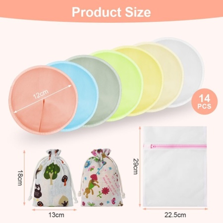 Set 14 Tero-Discuri / Absorbante Reutilizabile pentru Sâni din Bambus Organic, Lavabile, cu Sac de Spălare și Depozitare, pentru Alăptare - Img 8