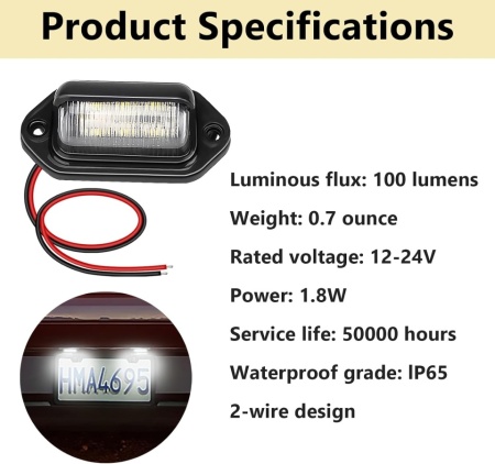Set 2 Lămpi LED Albe pentru Numărul de Înmatriculare, 6-SMD, Impermeabile IP67, 12-24V - Img 5