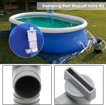 Set 2 Robinete de Închidere pentru Piscină cu Conexiune Furtun 32 mm, Supape de Blocare Debit cu 6 Coliere din Oțel Inoxidabil, Adaptor Mentenanță Filtru și Pompă de Apă - Img 5