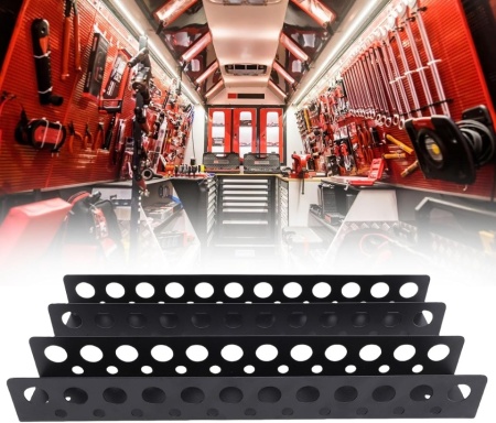 Set 2 Suporturi Metalice de Perete pentru Scule și Unelte Klanata, 23 Orificii de Organizare, Construcție din Oțel Rezistent, Accesorii de Montaj Incluse, 33 x 6 x 5 cm - Img 8