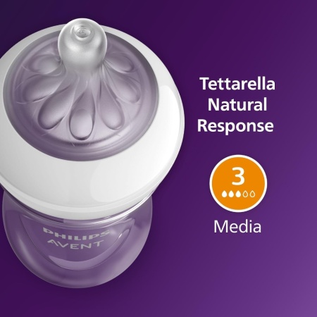 Set 3 Biberoane Philips Avent Natural Response 260 ml, Tetină Debit Mediu Debit 3, Design Tropical, 1M+, SCY903/73 - Img 2