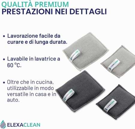 Set 3 Bureți de Vase cu Față Dublă ELEXACLEAN, 10 x 8 cm, Microfibră și Suprafață Abrazivă Anti-Zgârieturi, Lavabili la Mașină, Reutilizabili, Antracit - Img 3