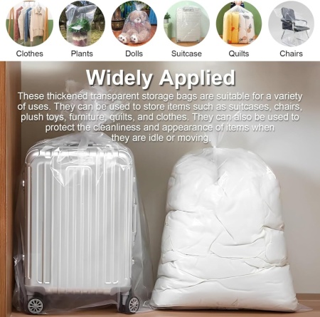 Set 4 Saci Uriași Transparenți din Plastic pentru Depozitare și Mutare Mobilier 90 x 120 cm, Pungi Mari Impermeabile și Anti-Praf din Polietilenă Rezistentă cu Coliere de Strângere (Zip Ties) Incluse, pentru Scaune, Valize, Pilote și Textile - Img 3