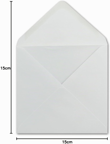 Set 50 Plicuri Pătrate Albe 15 x 15 cm, 100 g/m², Sigiliu Umed cu Clapetă Ascuțită pentru Evenimente Speciale - Img 3
