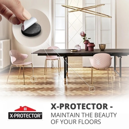 Set 8 folii / placi pasla autoadeziva pentru picioare scaune si mobila X-PROTECTOR, 150 x 110 mm, protectii pardoseli decupabile, antizgarieturi si amortizare zgomot, Negru - Img 2