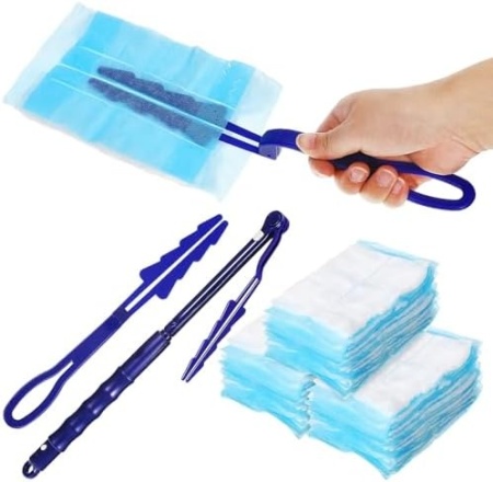 Set pămătuf de praf cu mâner rotativ 38 cm (15'') și 10 rezerve electrostatice de unică folosință, fără parfum, compatibil Swiffer Duster, pentru mobilier, electronice și bucătărie - Img 3