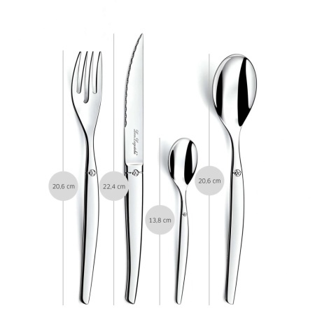 Set tacâmuri 24 piese Lou Laguiole Jet, 6 persoane, inox 18/0, grosime 2.5 mm, cuțite zimțate, finisaj lucios tip oglindă, Argintiu - Img 6