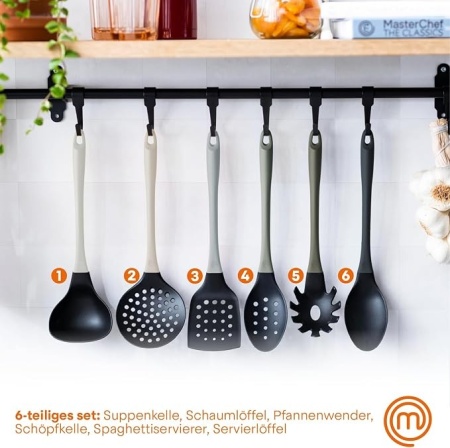 Set ustensile de bucătărie MasterChef, termorezistente și anti-zgâriere, pentru gătit și copt, non-stick, Gri - Img 2