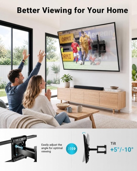 Suport TV de Perete Full Motion Typec Home pentru Televizoare de 37-85 Inch, Braț Dublu Heavy Duty, Rotire și Înclinare (Până la 60 kg / 132 lbs) - Img 6