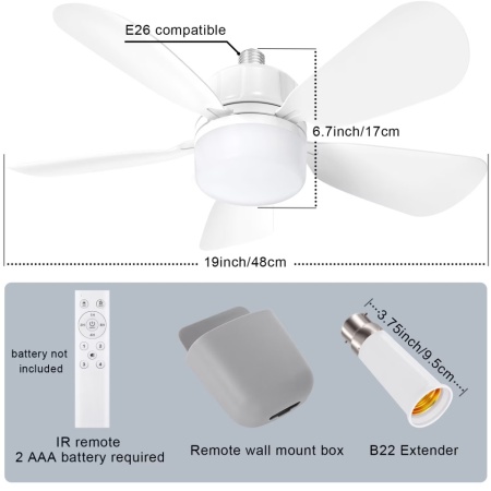 Ventilator de Tavan Inteligent cu Plafonieră LED Gliztech 19 Inch, Dulie E27 cu Înșurubare Rapidă, Telecomandă Inclusă, Lumină Reglabilă (3000K–6500K) și Dimmabilă, Temporizator, Motor Silențios - Img 3