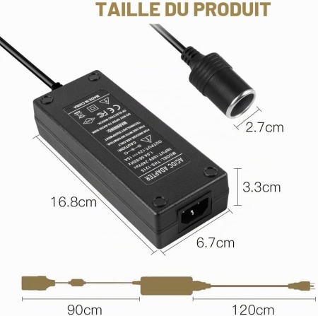 Adaptor Alimentare Auto 220V–240V la 12V 15A (180W), Convertor Tensiune AC-DC cu Mufă Tip Brichetă Auto, Redresor Stabilizat pentru Compresor Auto, Ladă Frigorifică, Aspirator Auto și Ventilator, Cablu UE Inclus - Img 7