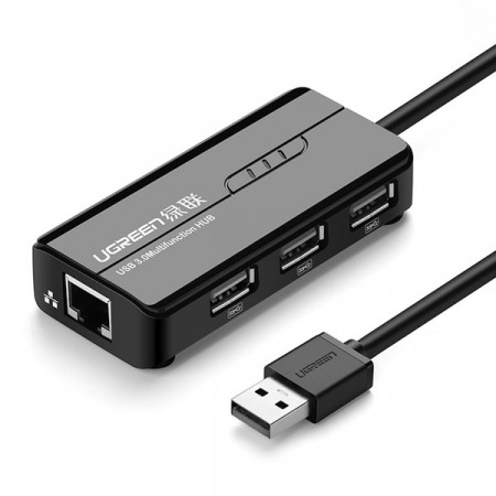 Adaptor de retea Ugreen 20264 RJ45 / USB-A 10/100Mbps HUB 3x USB-A 2.0 - negru