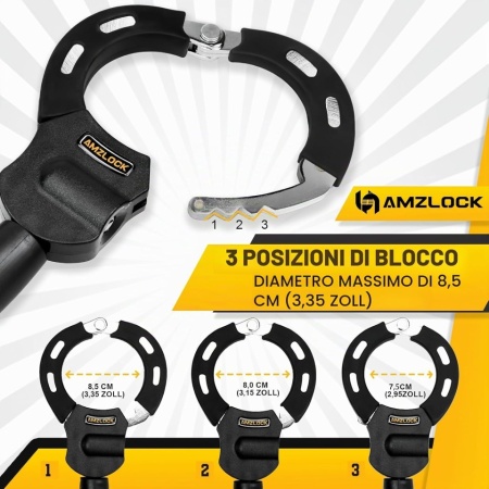 Antifurt Tip Cătușe pentru Trotinetă Electrică și Bicicletă AMZLOCK, Lanț Oțel Ranforsat 8 mm x 75 cm, Protecție Silicon Anti-Zgârieturi, Greutate 1.6 kg, Include 3 Chei și Geantă Impermeabilă 3L - Img 6