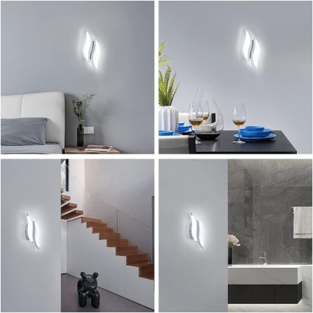 Aplice LED de Perete pentru Interior 12W, Alb Rece 6500K, 1350 Lumeni, Lungime 29 cm, Design Modern din Aluminiu și Acril, Clasa Energetică E (Alb) - Img 2