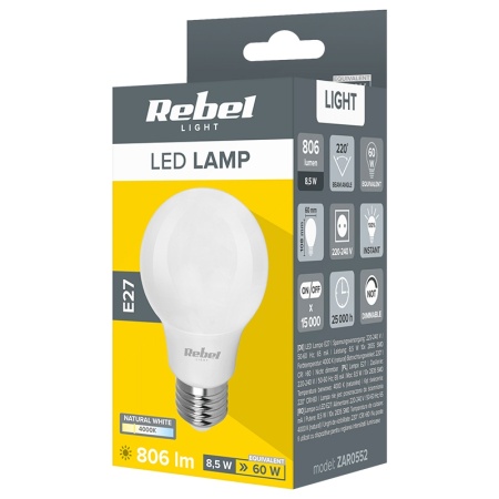 BEC LED A60 E27 8.5W 4000K 230V REBEL - Img 3