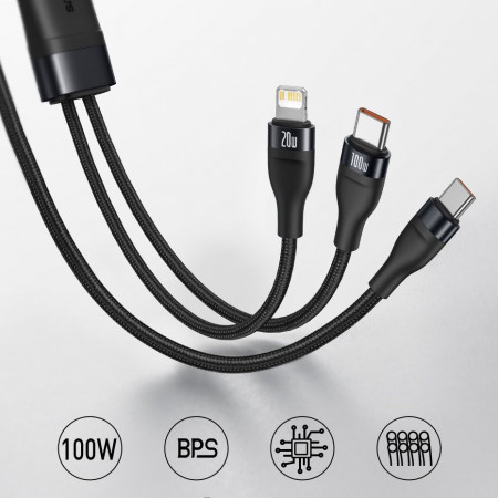Cablu Baseus Flash Series 2in1 USB Typ C - USB Typ C / Lightning fast charging Power Delivery Quick Charge 100 W 1,2 m black (CA1T2-F01) - Img 2