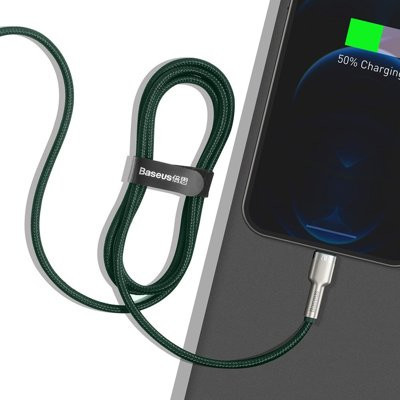 Cablu de date metalic Baseus Cafule Series USB - Lightning 2.4A 1 m verde - Img 4