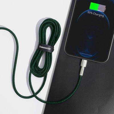 Cablu de date metalic Baseus Cafule Series USB - Lightning 2.4A 2 m verde - Img 2