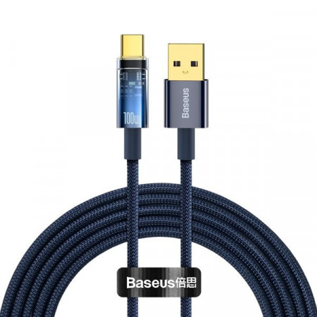 Cablu de date pentru incarcare rapida, din seria Baseus Explorer, oprire automata, USB la tip C, 100 W, 2 m, albastru