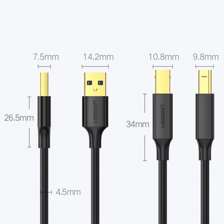Cablu de imprimanta Ugreen USB tip B (mascul) - USB 2.0 (mascul) 480 Mbps 1 m negru (US135 20846) - Img 2