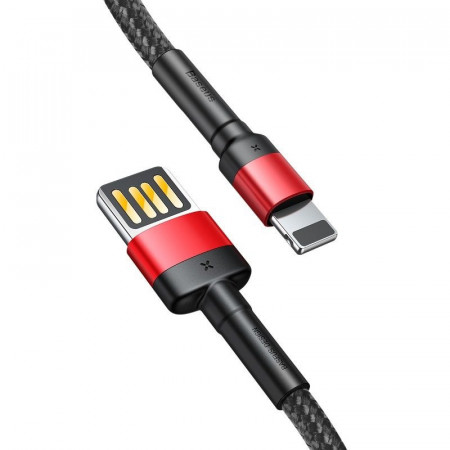Cablu incarcare fata/verso Baseus Cafule USB- Lightning 2.4A 1m (Red+Black) - Img 4