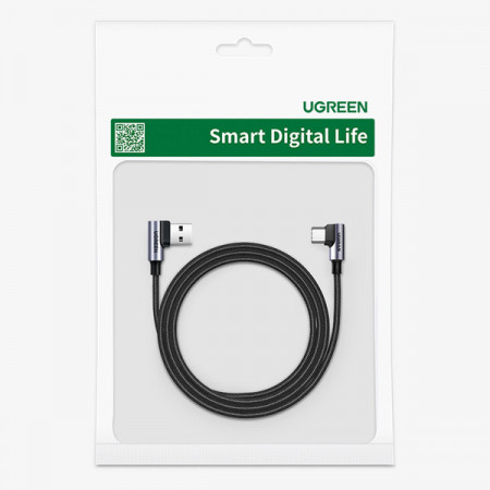 Cablu inclinat Ugreen 90° USB C - USB 2.0 480Mbps 3A 3m negru (US176) - Img 6