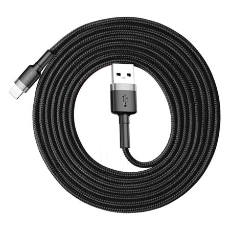 Cablu Lightning pentru iPhone, QC3.0 , 2.4A , 2M, BASEUS Cafule Durable Nylon, negru+gri - Img 4