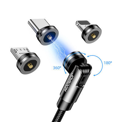 Cablu magnetic Joyroom 3in1 USB - Lightning / USB tip C / cablu de incarcare micro USB 2.4A 1.2m negru (S-1224X2 LCM negru)