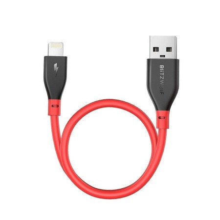 Cablu pentru incarcare si transfer de date BlitzWolf BW-MF11, USB/Lightning, certificare MFi, 2.4A, 30cm, Rosu - Img 3