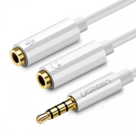 Cablu Ugreen splitter casti mini mufa 3,5 mm - 2 x mini mufa 3,5 mm (2 x iesire stereo) 20 cm alb (AV134)