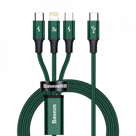 Cablu universal Baseus Rapid 3in1 USB tip C - USB tip C / Lightning / cablu micro USB 20 W 1,5 m verde (CAMLT-SC06)