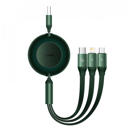 Cablu USB 3in1 Baseus Bright Mirror 3, micro USB / Lightning / USB-C, 66W / 2A, 1,1 m (verde)