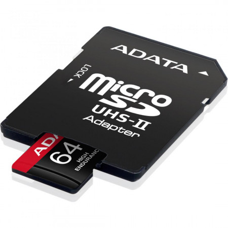 Card de memorie ADATA Endurance, MicroSDXC, 64GB, UHS-I V30, 100MB/s, Class 10 + Adaptor
