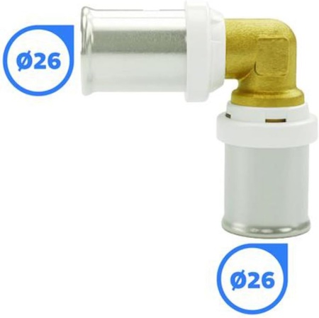 Cot Egal la 90° pentru Țeavă Multistrat (PEX-AL) Ø 26 mm SOMATHERM FOR YOU, Fiting Presare Multi-Profil Compatibil Falcă TH, H și U, Manșon Inox cu Fereastră de Control, Inel PTFE Anti-Coroziune Galvanică - Img 2