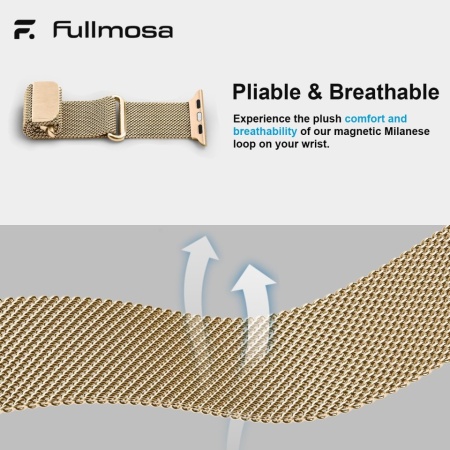 Curea Metalică Milaneză din Oțel Inoxidabil Fullmosa Compatibilă cu Apple Watch 38mm / 40mm / 41mm / 42mm (Seriile 10/11/12), Închidere Magnetică Reglabilă, Margini Lustruite, pentru Femei și Bărbați, Rose Gold - Img 4