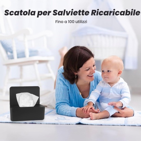 Cutie Dozator pentru Șervețele Umede cu Capac, Recipient Reîncărcabil Antipraf și Etanș, Picioare Antiderapante, pentru Baie, Birou și Mașină, 18.5 x 12 x 7.3 cm, Negru - Img 3