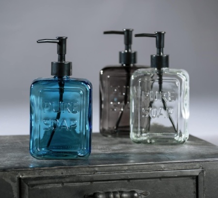 Dozator Reîncărcabil de Săpun Lichid din Sticlă Masivă 550 ml, Formă Cubică cu Muchii Verticale, Pompă Neagră Mată, Inscripție Pure Soap, pentru Baie și Bucătărie - Img 3