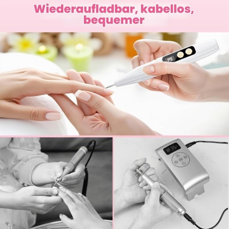 Freza Electrică Profesională Unghii Wireless 35.000 RPM, Set Manichiură/Pedichiură 12-în-1, 9 Trepte de Viteză, Ecran LCD, Acumulator Reîncărcabil, Alb - Img 8