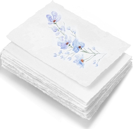 Hârtie Manuală Vintage cu Margini Franjurate Wanderings, Format 10 x 15 cm (4x6 Inch / A6), Set 50 Coli din Bumbac 100% Reciclat, Densitate 130–150 g/m², Presată la Rece, pentru Invitații de Nuntă, Caligrafie, Acuarelă și Imprimare, Alb Natural - Img 2