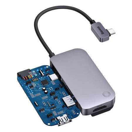 Hub 4 in 1 Seria Baseus PadJoy USB-C la USB 3.0 + HDMI + USB-C PD + mufa de 3,5 mm (gri) - Img 6