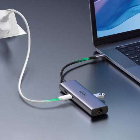 HUB multifunctional Ugreen 7in1 USB Type C - 2x USB 3.2 Gen 1 / HDMI 4K 60Hz / Cititor de carduri SD și TF / USB Tip C PD 100W / RJ45 1000Mbps (1Gbps) gri (60515 CM512) - Img 4