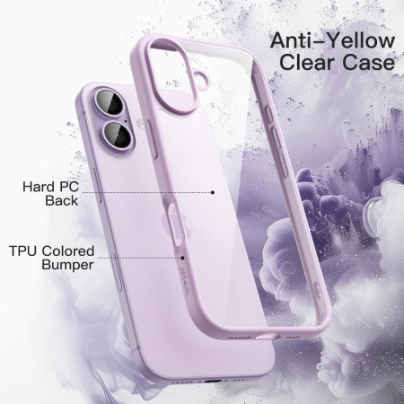 Husă de Protecție JETech pentru iPhone 17 (6.3"), Spate Transparent și Ramă Mată Lavandă (Solid Lavender) - Img 4