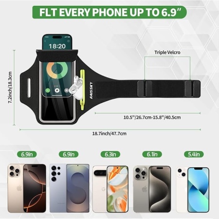 Husă sport pentru braț pentru telefoane de până la 6.9 inch, compatibilă touchscreen, cu buzunar pentru căști, chei și carduri, banderolă alergare și fitness - Img 4